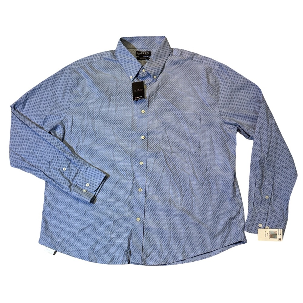 NEW Lauren Ralph Lauren XL blue geo soft wash stretch regular untucked shirt NWT
